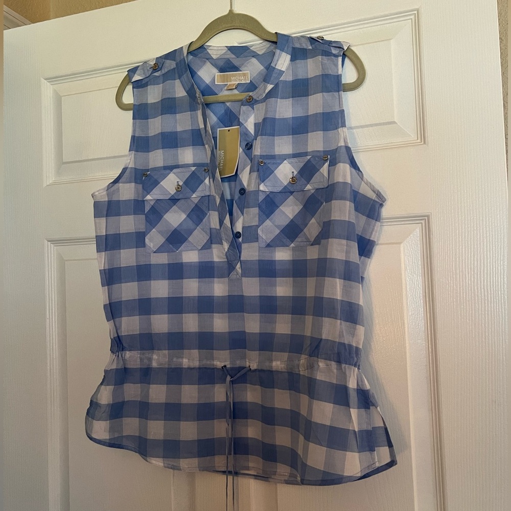 New!! Michael Kors Gingham Blue Blouse ❤️